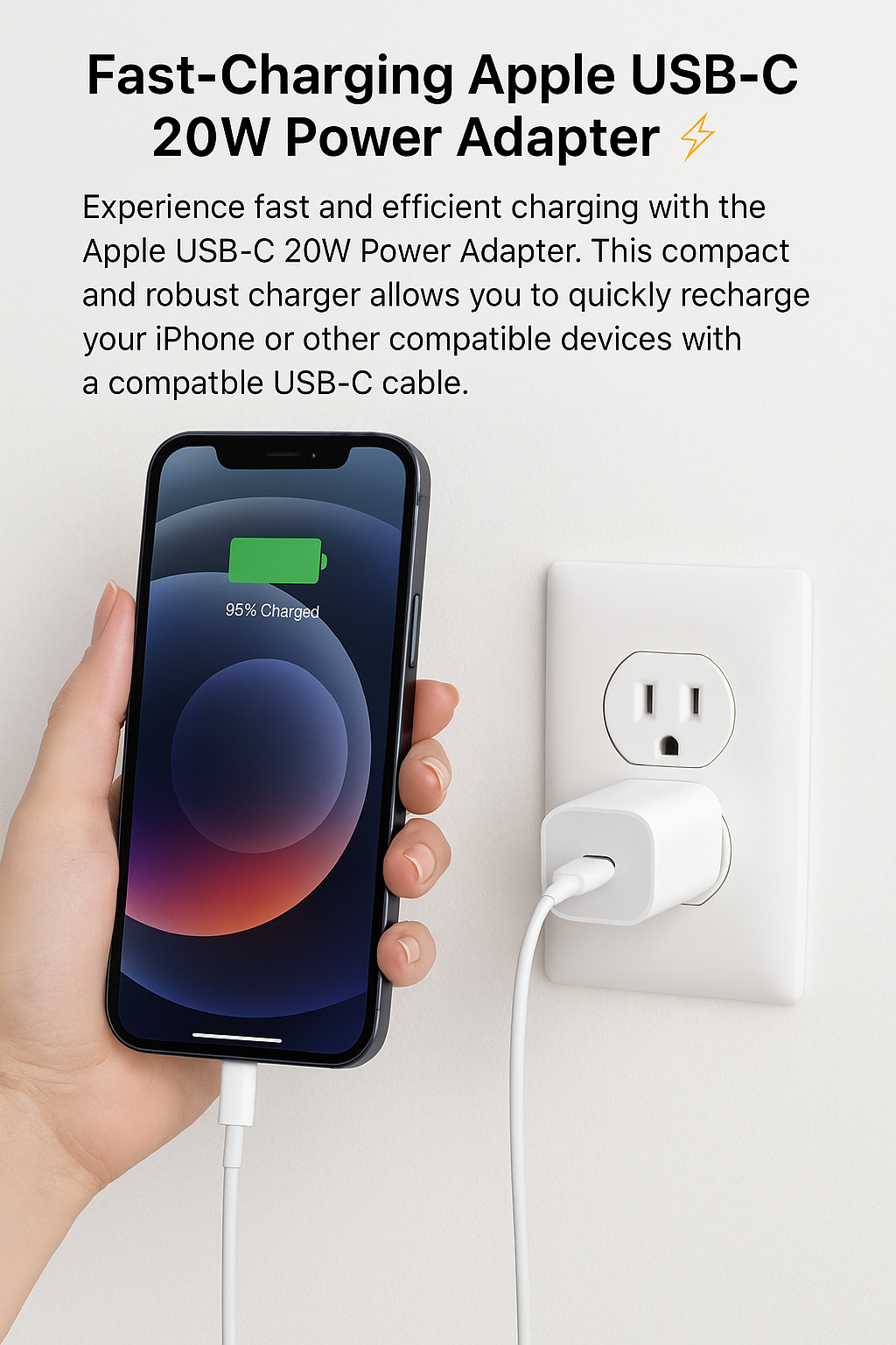 🔌 Apple USB-C Power Adapter 20W – Caricatore Originale con Ricarica Rapida ⚡