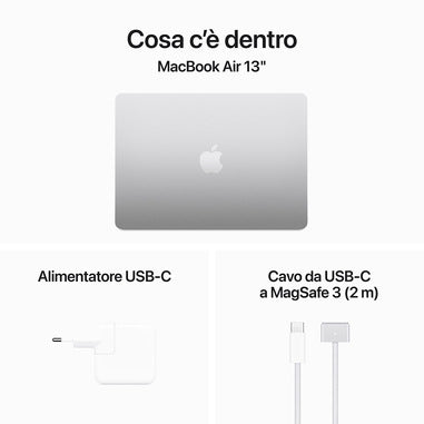 Apple MacBook Air 13'' M3 chip con core 8 CPU e core 8 GPU, 8GB, 256GB SSD Argento